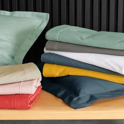 Drap plat 2 personnes 240 x 300 cm Percale de coton 78 fils Coloris Bleu nuit><noscript><img width=