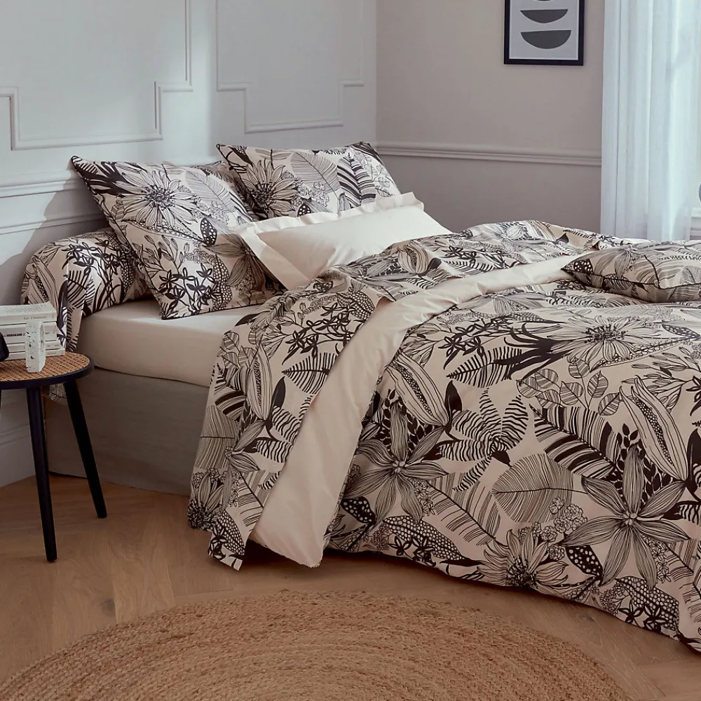 Drap plat aux impressions noires (280x325 cm - Beige)>Tradilinge