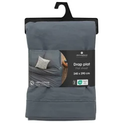 Atmosphera Créateur D'Intérieur Drap plat Carina en coton 240x290cm bleu orage - Atmosphera* Drap Plat