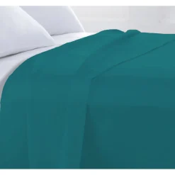 Drap plat en coton 57 fils uni bleu pétrole 240x310cm>Future Home Hot