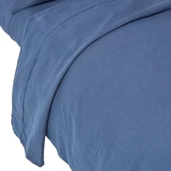Homescapes Drap plat en lin lavé bleu marine, 240x275 cm -* Drap Plat