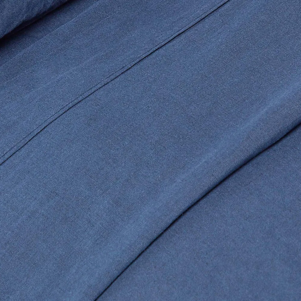 Drap plat en lin lavé bleu marine, 230x255 cm ->Homescapes Discount