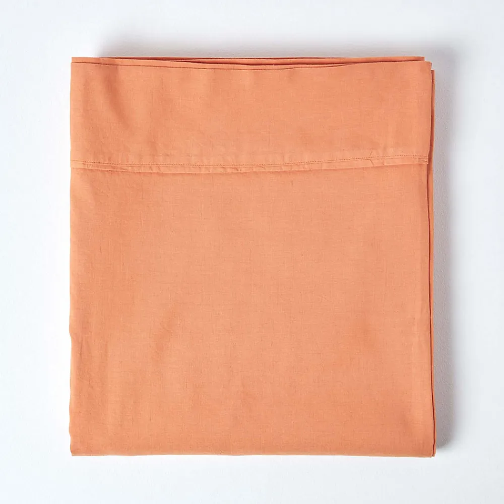 Drap plat en lin lavé orange, 240x300 cm ->Homescapes Clearance