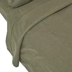Homescapes Drap plat en lin lavé vert mousse, 178x255 cm -* Drap Plat