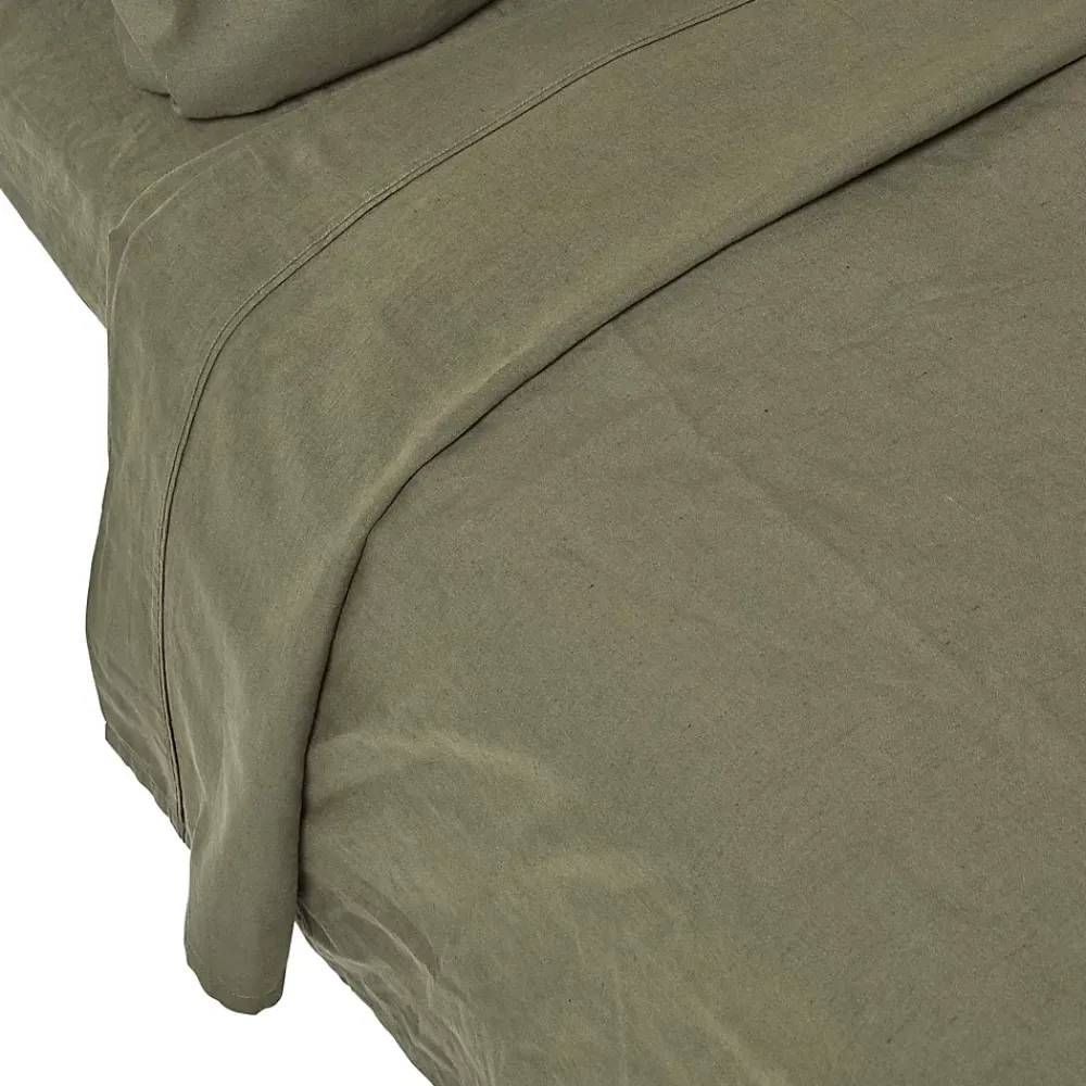 Homescapes Drap plat en lin lavé vert mousse, 178x255 cm -* Drap Plat