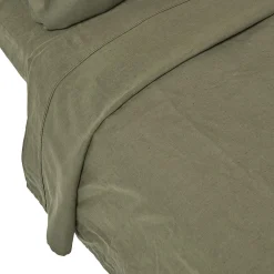 Drap plat en lin lavé vert mousse, 230x255 cm ->Homescapes Hot