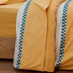 Drap plat en percale avec galon géométrique (180x290 cm - Jaune)>Tradilinge New
