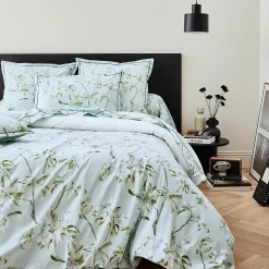 Tradilinge Drap plat en percale de coton au style anglais (180x290 cm - Céladon)* Drap Plat