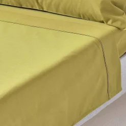 Drap plat en satin de coton égyptien 1000 fils vert olive, 270x300 cm ->Homescapes Best