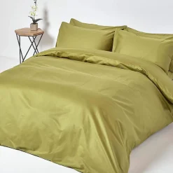 Drap plat en satin de coton égyptien 1000 fils vert olive, 270x300 cm ->Homescapes Best