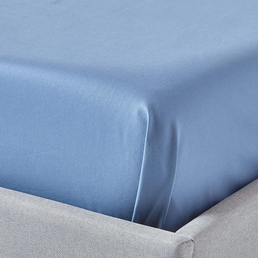 Drap plat en satin de coton égyptien 1000 fils bleu, 178x255 cm ->Homescapes Hot
