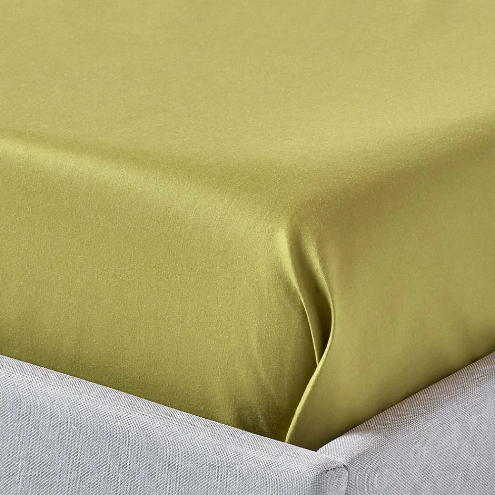Homescapes Drap plat en satin de coton égyptien 1000 fils vert olive, 275x275 cm -* Drap Plat