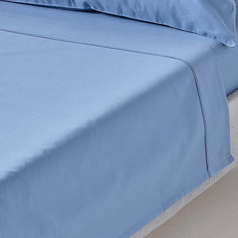 Drap plat en satin de coton égyptien 1000 fils bleu, 240x300 cm ->Homescapes Clearance