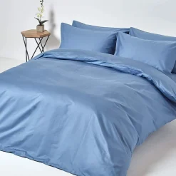 Drap plat en satin de coton égyptien 1000 fils bleu, 240x300 cm ->Homescapes Clearance