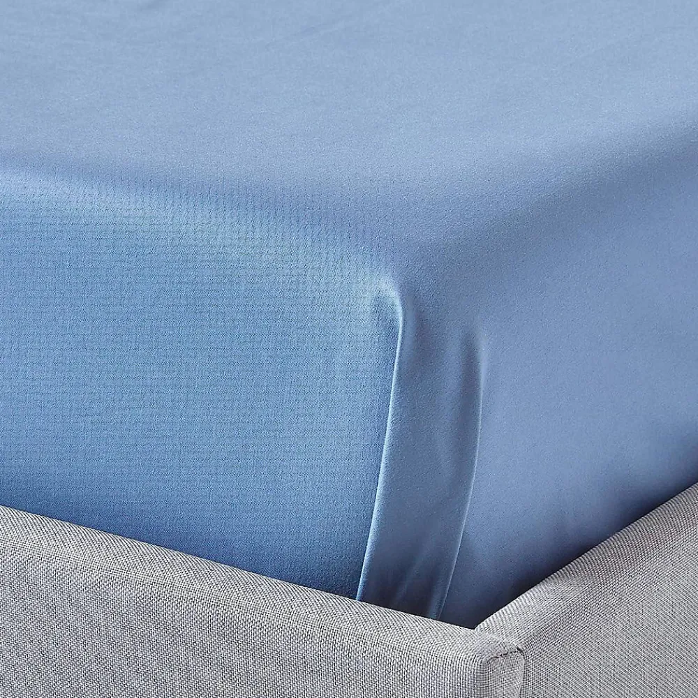 Drap plat en satin de coton égyptien 1000 fils bleu, 240x300 cm ->Homescapes Clearance