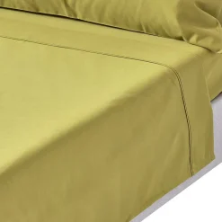 Drap plat en satin de coton égyptien 1000 fils vert olive, 230x255 cm ->Homescapes