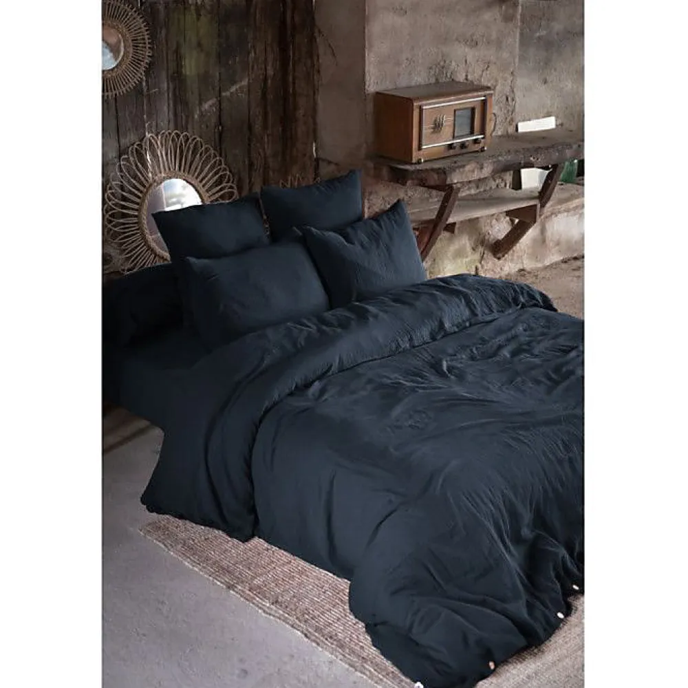 L'Effet Papillon Drap plat Gaïa gaze de coton 240x300 cm bleu nuit* Drap Plat