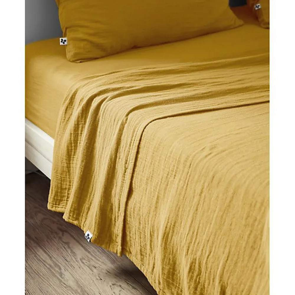 Drap plat Gaïa double gaze coton 270x300 Jaune>L'Effet Papillon Clearance