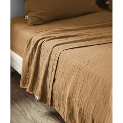 L'Effet Papillon Drap plat "Gaïa" toutes dimensions "Gaze de Coton" - Gaïa Camel - 270 x 300 cm pour lit King size* Drap Plat