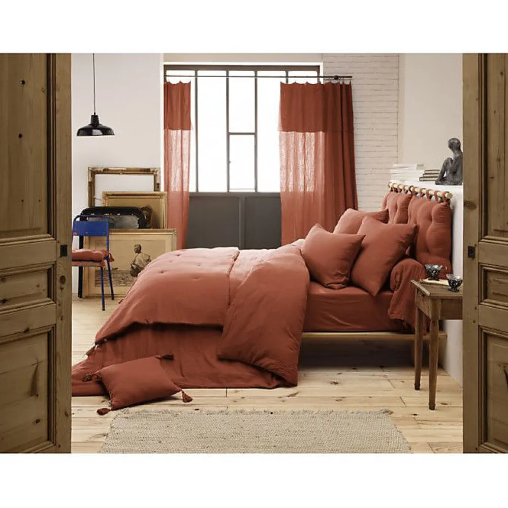 Drap plat "Gaïa" toutes dimensions "Gaze de Coton" - Gaïa Terracotta - 240 x 300 cm pour lit 2 places>L'Effet Papillon Hot