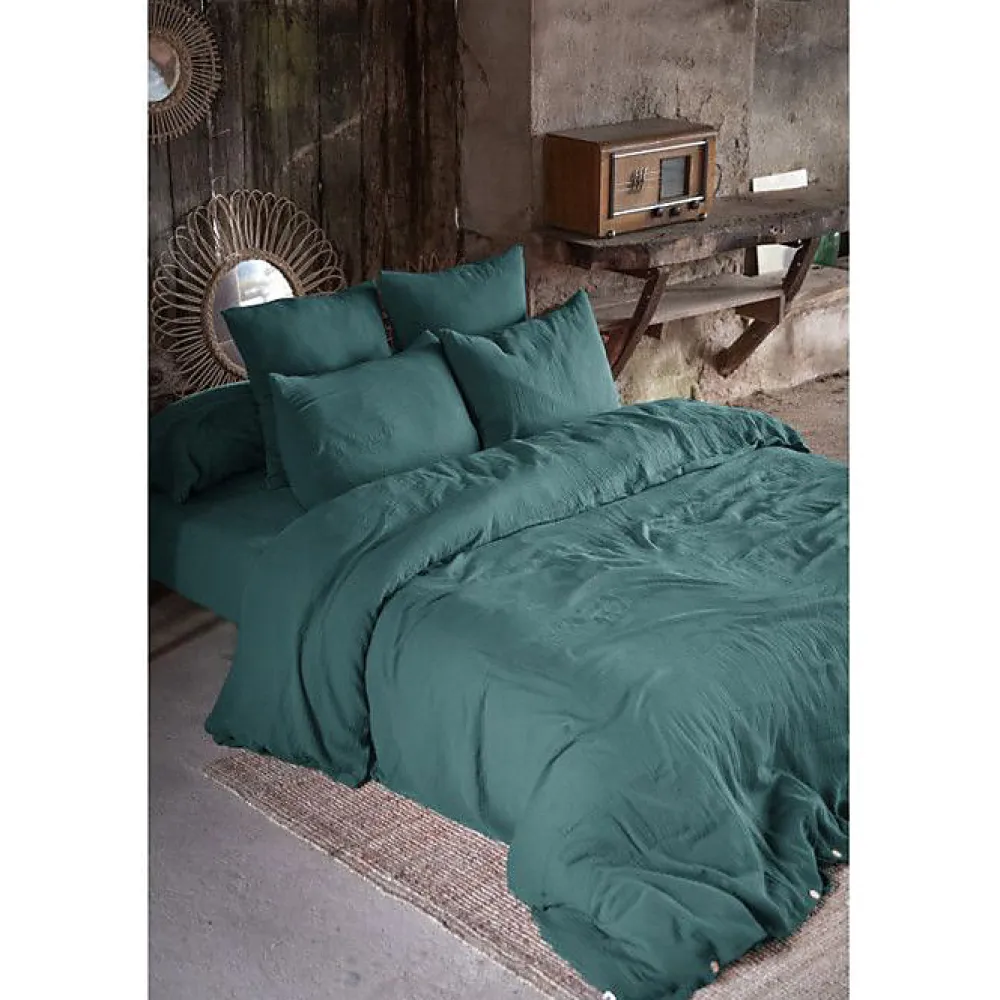 Drap plat "Gaïa" toutes dimensions "Gaze de Coton" - Gaïa Canard - 270 x 300 cm pour lit King size>L'Effet Papillon Hot