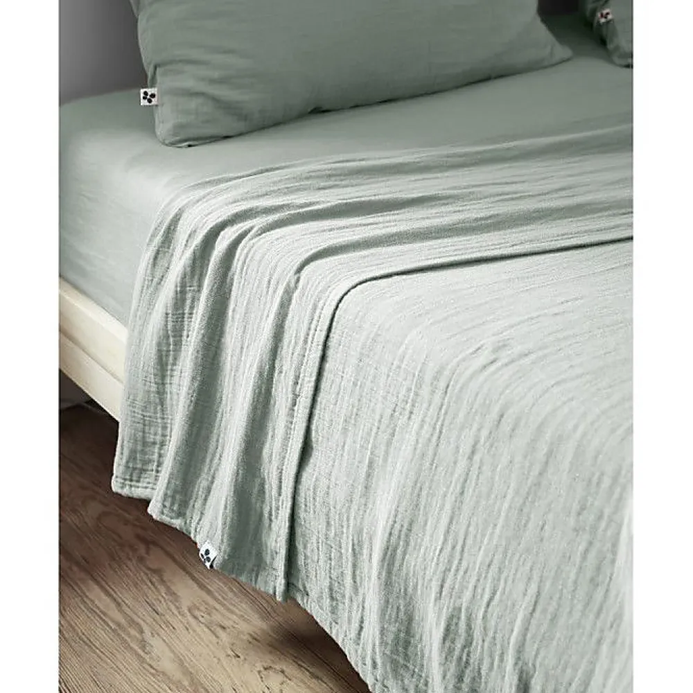 L'Effet Papillon Drap plat "Gaïa" toutes dimensions "Gaze de Coton" - Gaïa Eucalyptus - 270 x 300 cm pour lit King size* Drap Plat