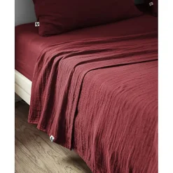 Drap plat "Gaïa" toutes dimensions "Gaze de Coton" - Gaïa Lie de Vin - 270 x 300 cm pour lit King size>L'Effet Papillon New