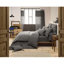 Drap plat "Gaïa" toutes dimensions "Gaze de Coton" - Gaïa Granit - 240 x 300 cm pour lit 2 places>L'Effet Papillon Discount