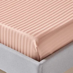 Drap plat satin rayé en coton égyptien 330 fils taupe, 275x275 cm ->Homescapes Online