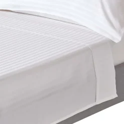 Homescapes Drap plat satin rayé en coton égyptien 330 fils blanc, 178x255 cm -* Drap Plat