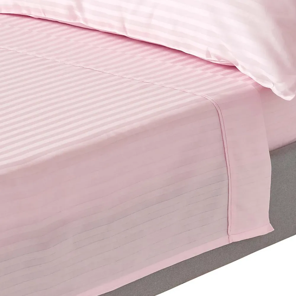 Homescapes Drap plat satin rayé en coton égyptien 330 fils rose, 240x275 cm -* Drap Plat