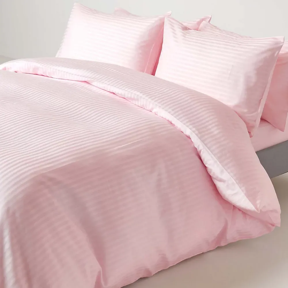 Homescapes Drap plat satin rayé en coton égyptien 330 fils rose, 240x275 cm -* Drap Plat