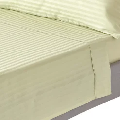 Homescapes Drap plat satin rayé en coton égyptien 330 fils vert sauge, 180x290 cm -* Drap Plat