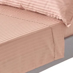 Drap plat satin rayé en coton égyptien 330 fils taupe, 240x275 cm ->Homescapes New
