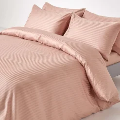 Drap plat satin rayé en coton égyptien 330 fils taupe, 240x275 cm -><noscript><img width=