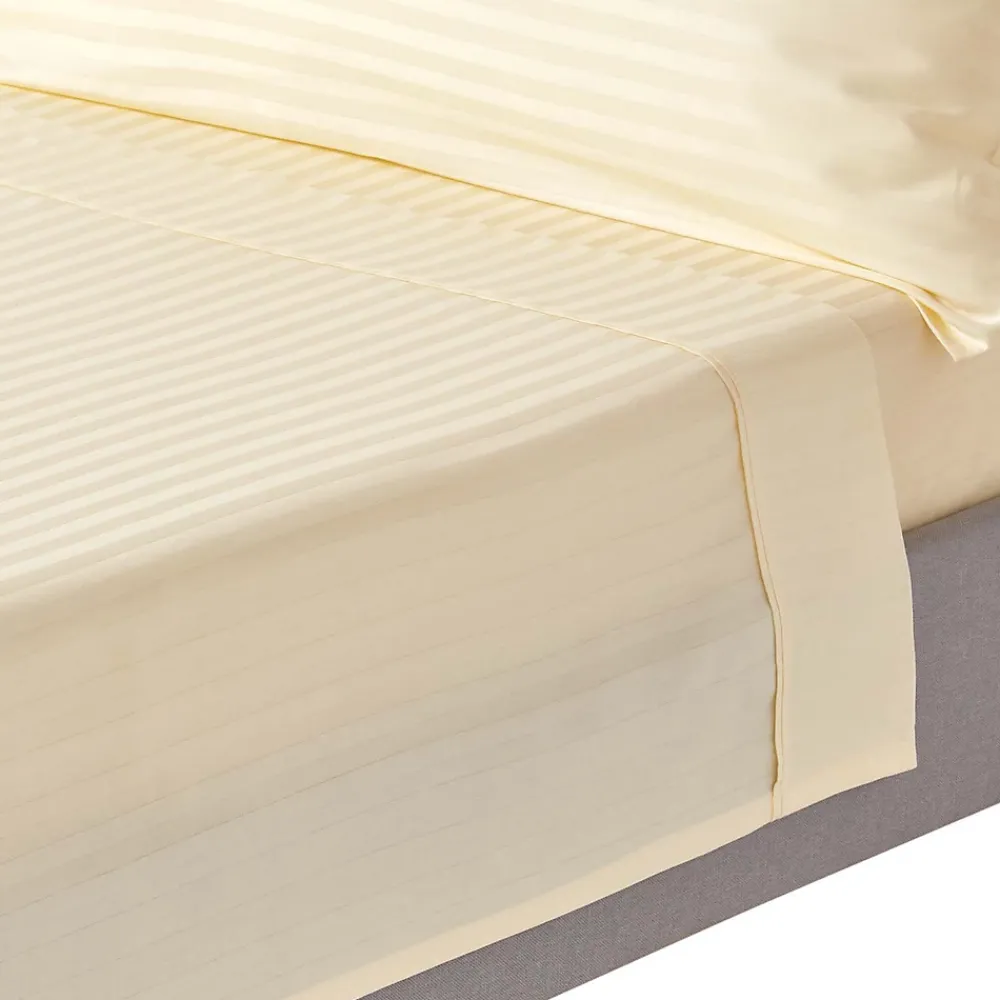 Homescapes Drap plat satin rayé en coton égyptien 330 fils jaune pâle, 178x255 cm -* Drap Plat