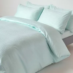 Homescapes Drap plat satin rayé en coton égyptien 330 fils bleu, 178x255 cm -* Drap Plat