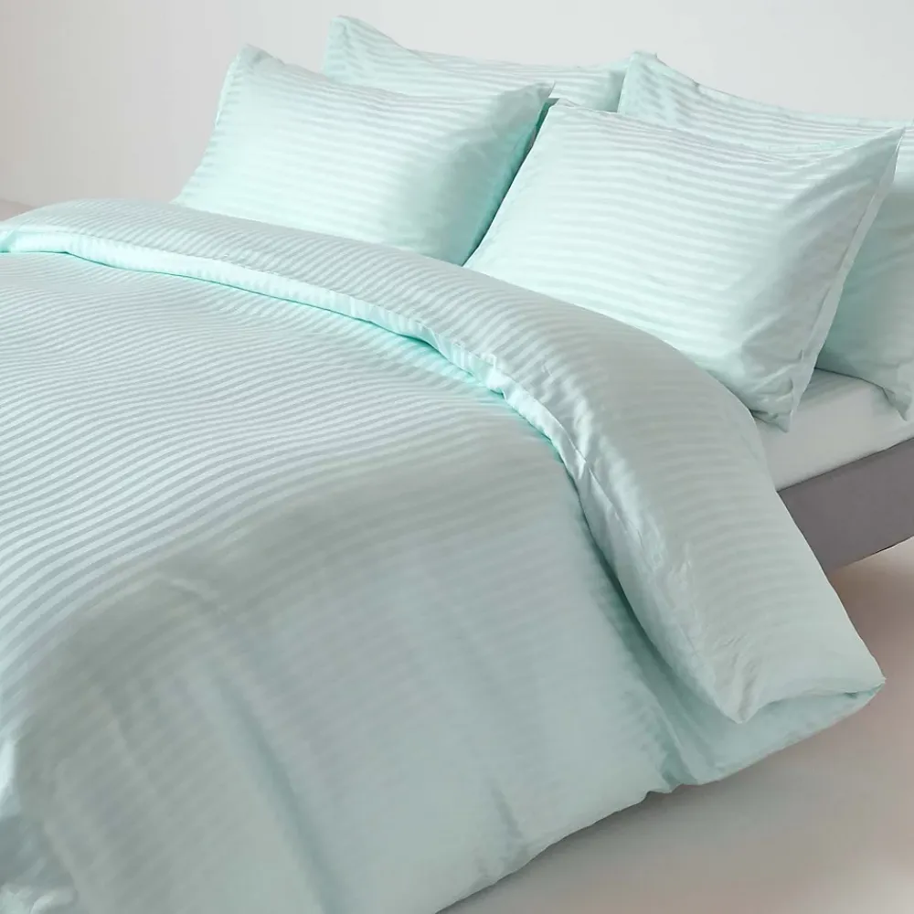 Homescapes Drap plat satin rayé en coton égyptien 330 fils bleu, 178x255 cm -* Drap Plat