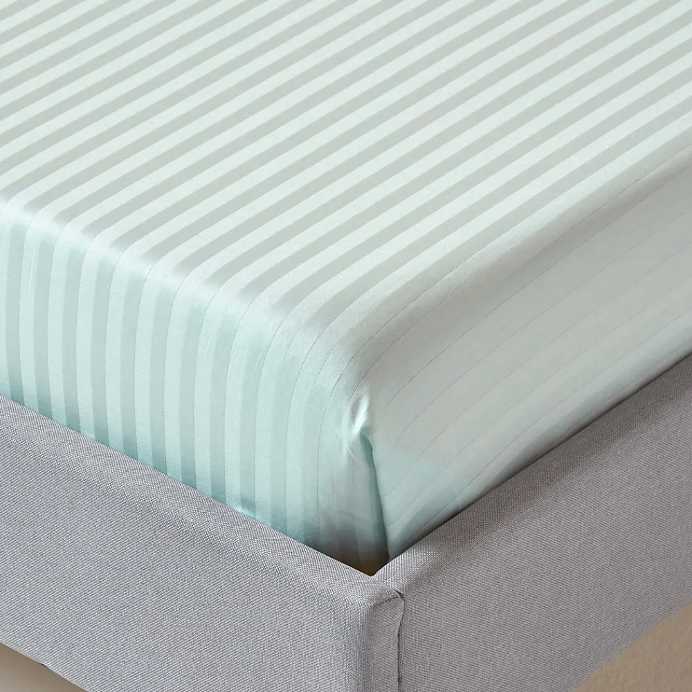 Homescapes Drap plat satin rayé en coton égyptien 330 fils bleu, 178x255 cm -* Drap Plat