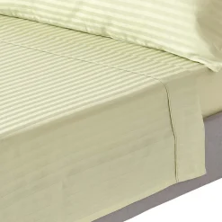 Drap plat satin rayé en coton égyptien 330 fils vert sauge, 240x275 cm ->Homescapes Online