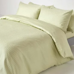 Drap plat satin rayé en coton égyptien 330 fils vert sauge, 240x275 cm -><noscript><img width=