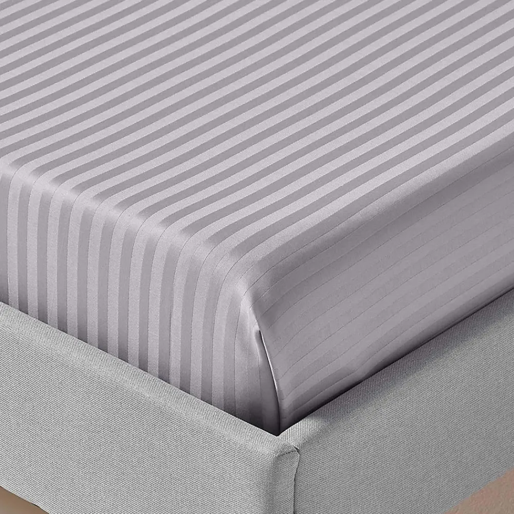Homescapes Drap plat satin rayé en coton égyptien 330 fils gris, 270x300 cm -* Drap Plat