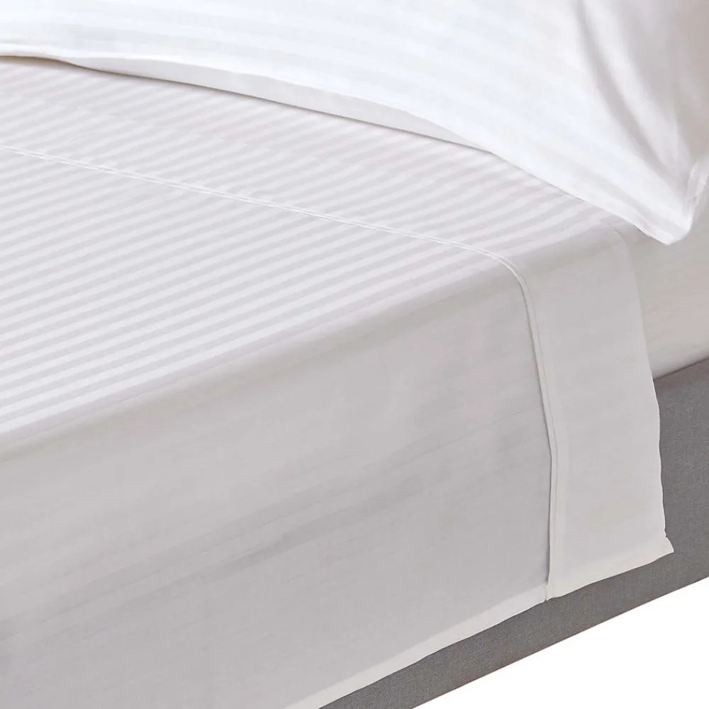 Drap plat satin rayé en coton égyptien 330 fils blanc, 240x275 cm ->Homescapes Online