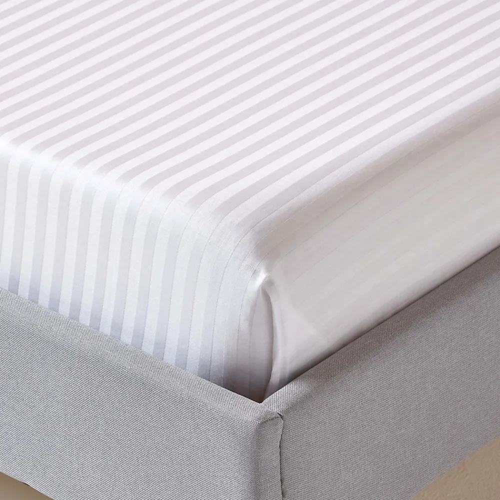 Drap plat satin rayé en coton égyptien 330 fils blanc, 240x275 cm ->Homescapes Online
