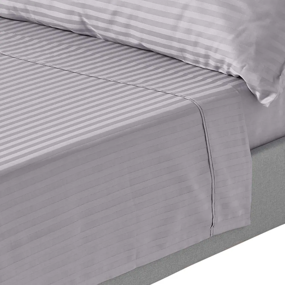 Drap plat satin rayé en coton égyptien 330 fils gris, 275x275 cm ->Homescapes Best