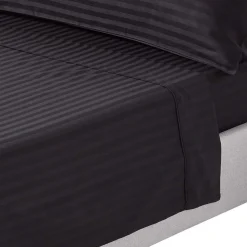Drap plat satin rayé en coton égyptien 330 fils noir, 230x255 cm ->Homescapes