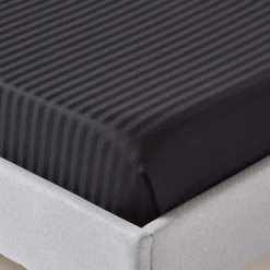 Drap plat satin rayé en coton égyptien 330 fils noir, 230x255 cm ->Homescapes