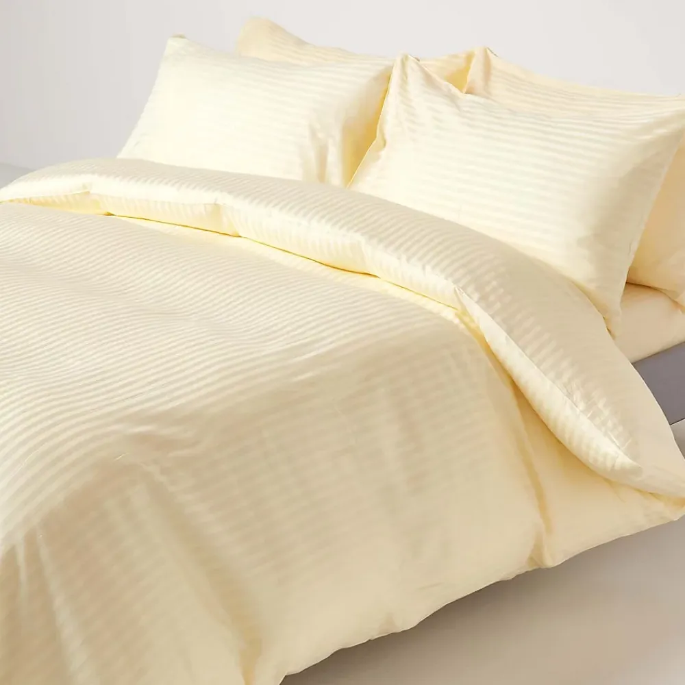 Homescapes Drap plat satin rayé en coton égyptien 330 fils jaune pâle, 240x300 cm -* Drap Plat