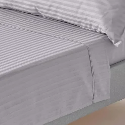 Homescapes Drap plat satin rayé en coton égyptien 330 fils gris, 180x290 cm -* Drap Plat