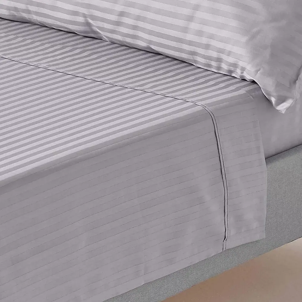 Homescapes Drap plat satin rayé en coton égyptien 330 fils gris, 180x290 cm -* Drap Plat